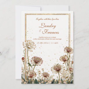 Convite Noiva Botânica Creme Astrantia Dourada