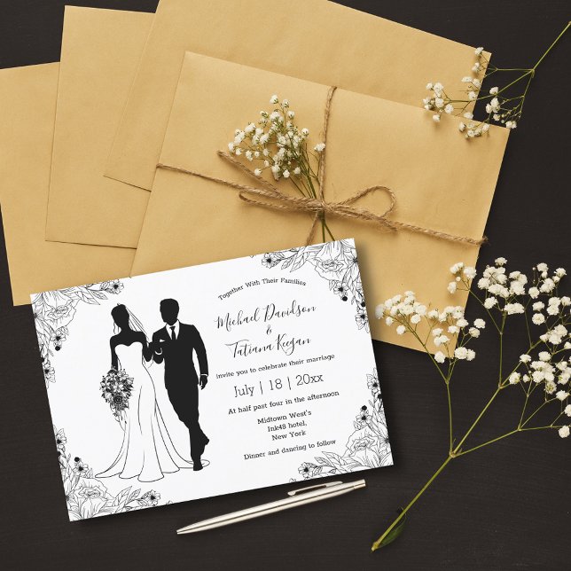 Convite noiva botânica e ilustração do noivo casamento (Criador carregado)