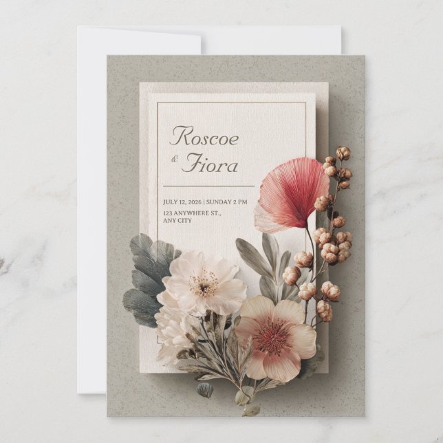 Convite Noiva Botânica Seca Floral Rosa Rústica (Frente)