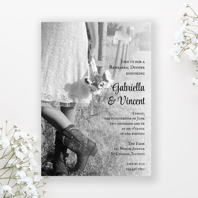 Convite Noiva, Botas de Cowboy, Janto de ensaio de girassó (Criador carregado)