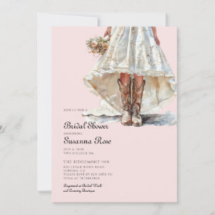 Convite Noiva Botas de Vaqueira Rosa Chuveiro Nupcial