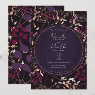 Convite Noiva Bronze Roxo Floral Escuro Ousado Morango