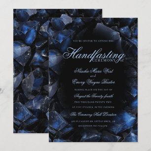 Convite Noiva Bruxa Boho Azul Escuro Cristais Pretos Handf