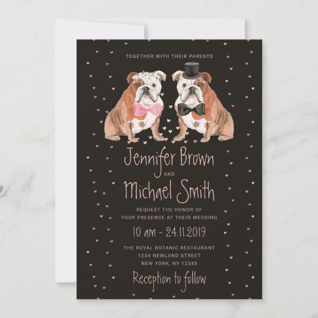 Convite Noiva Bulldog Inglês Noivo Casamento Cães Preto (Frente)