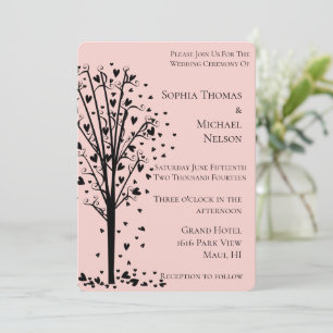 Convite Noiva Chic Romântica Coração Árvore Rosa Casamento