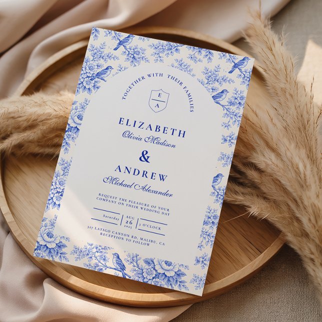 Convite Noiva Clássica Azul e Branco Chinoiserie (Criador carregado)