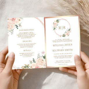 Convite Noiva Código QR Floral Rosa Dourado