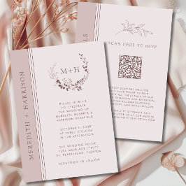 Convite Noiva Código QR Monograma Blush Dourado Rosa