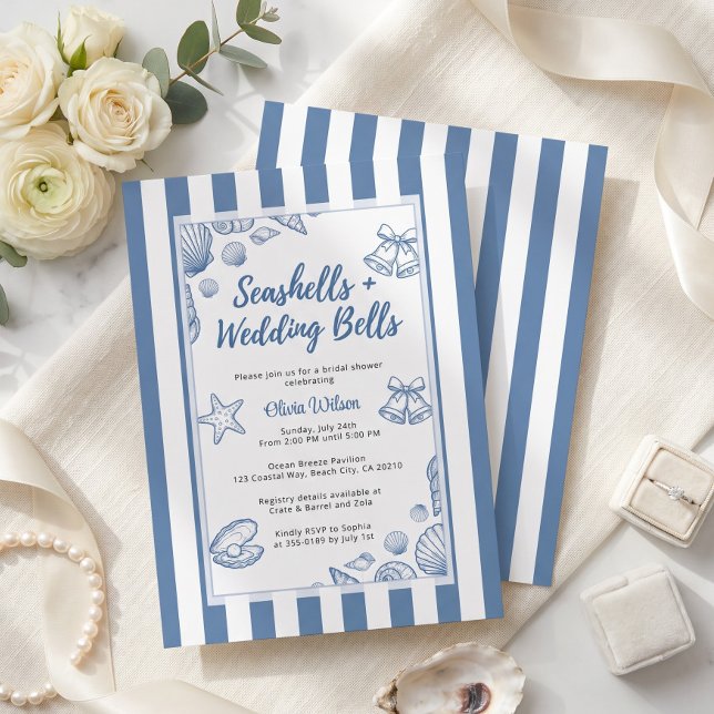 Convite Noiva Concha Azul Náutico Personalizado (Seashell Bridal Shower Blue Nautical Custom Invitation)