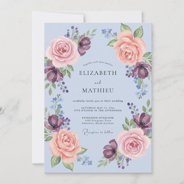 Convite Noiva da Guarlanda Floral Romântica Periwinkle (Frente)