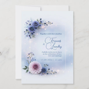 Convite Noiva Dália Azul Floral Quadro Casamento