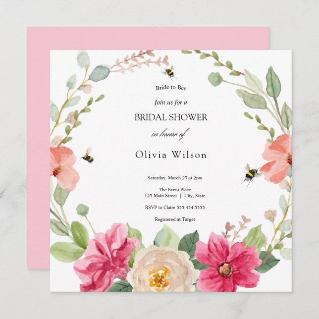 Convite noiva de abelha verde chá de panela elegante (Frente/Verso)