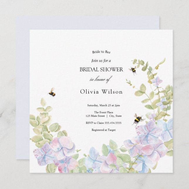 Convite noiva de abelha verde chá de panela elegante (Frente/Verso)
