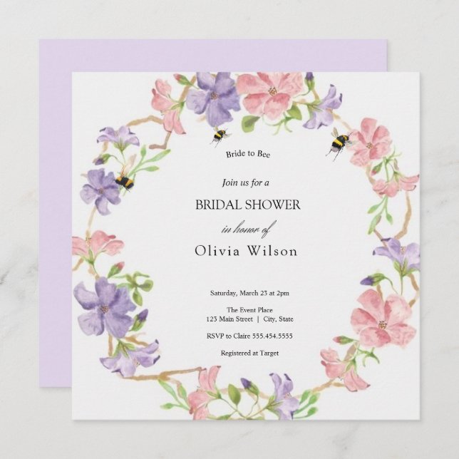 Convite noiva de abelha verde chá de panela elegante (Frente/Verso)