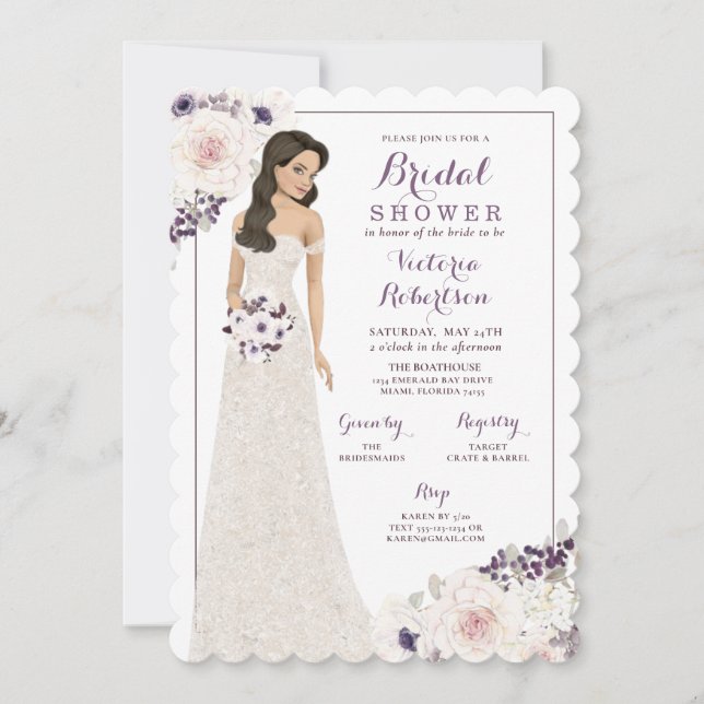 Convite Noiva de Anêmona Roxa no Chá de panela (Frente)