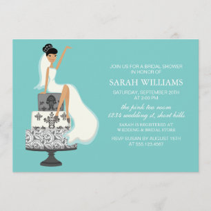 Convite Noiva de Aqua sobre Bolo de Casamento