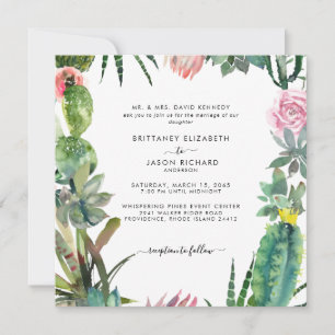 Convite Noiva de Cactus Quadrado Pais Casamento