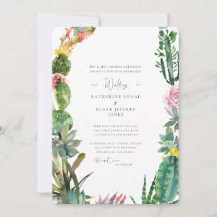 Convite Noiva de Cactus Tropical Pais Arredondados