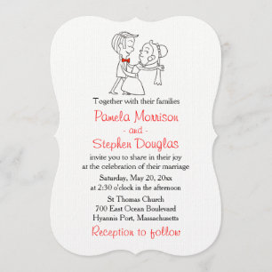 Convite Noiva de Cartoon e Casamento Negro, Branco e Verme