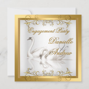 Convite Noiva de casamento Cisnes Dourado Branco Elegante 