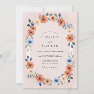 Convite Noiva de Coral Blush Floral Wreath