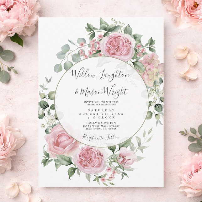 Convite Noiva de Floral Rosa Água-tinta (Blush Pink Floral Watercolor Wedding Invitation)