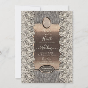 Convite Noiva de Lace Creme Antigo Cinza Madeira e Cobre