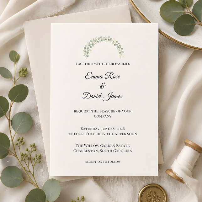 Convite Noiva de luxo com folhagem de eucalipto (Eucalyptus wedding themed invitation card)