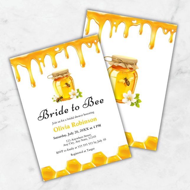 Convite Noiva de Mel Amarelo para Chá de panela de Abelha (Yellow Honey Bride to Bee Bridal Shower Invitation )