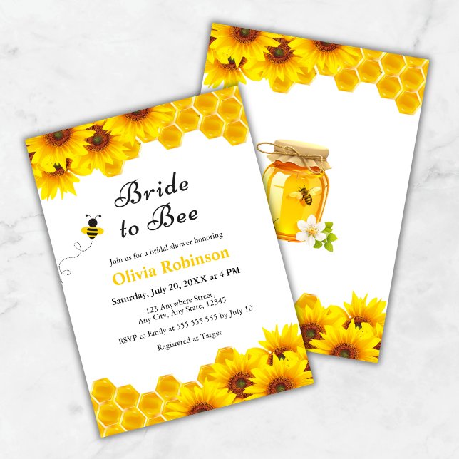 Convite Noiva de Mel Floral Amarela para Chá de panela de  (Yellow Floral Honey Bride to Bee Bridal Shower Invitation )