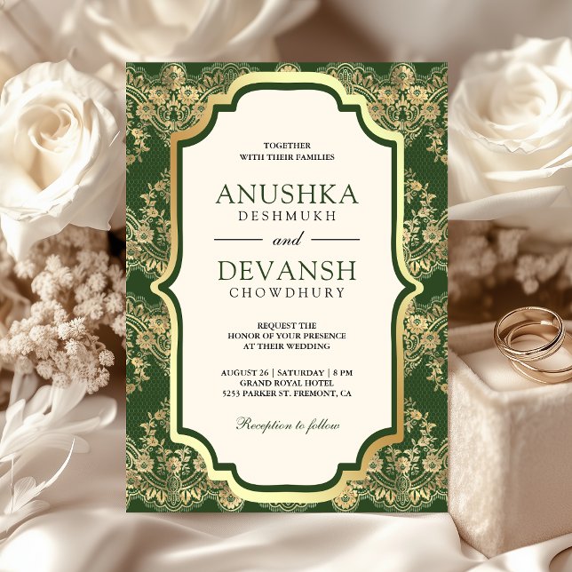 Convite Noiva de Ouro Verde Casamento Indiano (Criador carregado)