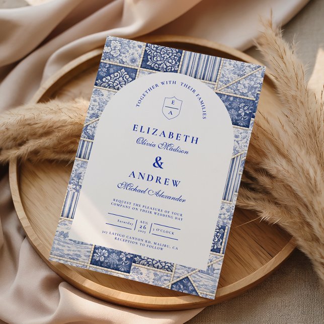Convite Noiva de Patchwork Delft Azul Toile (Criador carregado)