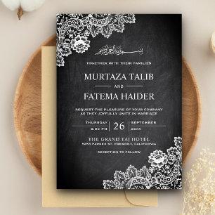 Convite Noiva de Renda Branca Quadro Negro Casamento Islâm