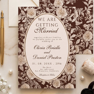 Convite Noiva de Renda Creme Marrom Chocolate Vintage Péro