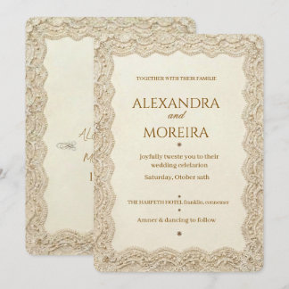 Convite Noiva de Renda Creme Vintage Fronteira Elegante Ca