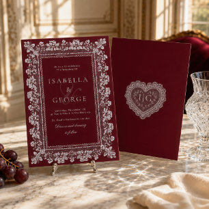 Convite Noiva de Renda Vermelho Escuro Old Money
