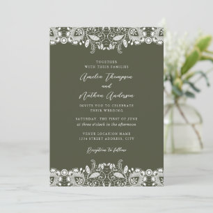 Convite Noiva de renda vintage verde musgo branco Casament