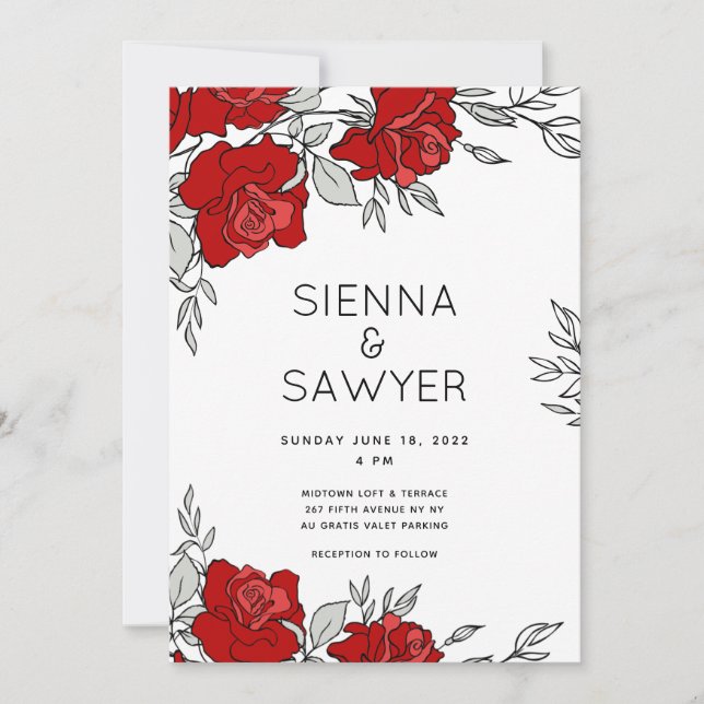 Convite Noiva de Rosas Vermelhas Casamento (Frente)