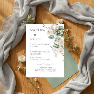 Convite Noiva de Verde Sage Casamento Espanhol