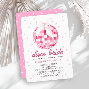 Convite Noiva Disco Rosa Bola de Disco Laço Chá de Noiva
