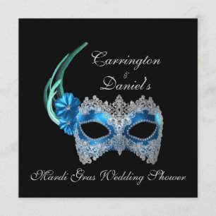 Convite "Noiva do Mardi Gras" - Máscara Turquesa c/ La
