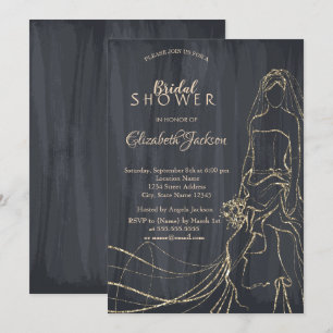 Convite Noiva Dourada Elegante, Chuveiro Nupcial Preto