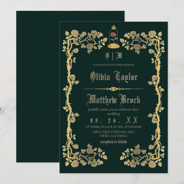 Convite Noiva e a Fera Esmeralda Casamento Verde (Frente/Verso)