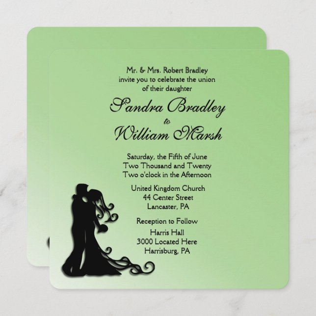 Convite Noiva e Casamento Verde do Groom (Frente/Verso)