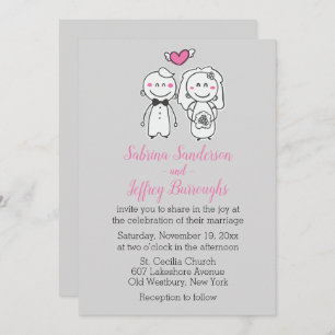Convite Noiva E Cinza De Cartoon Rosa E Noiva