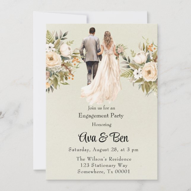 Convite Noiva e Festa de noivado verde-claro (Frente)