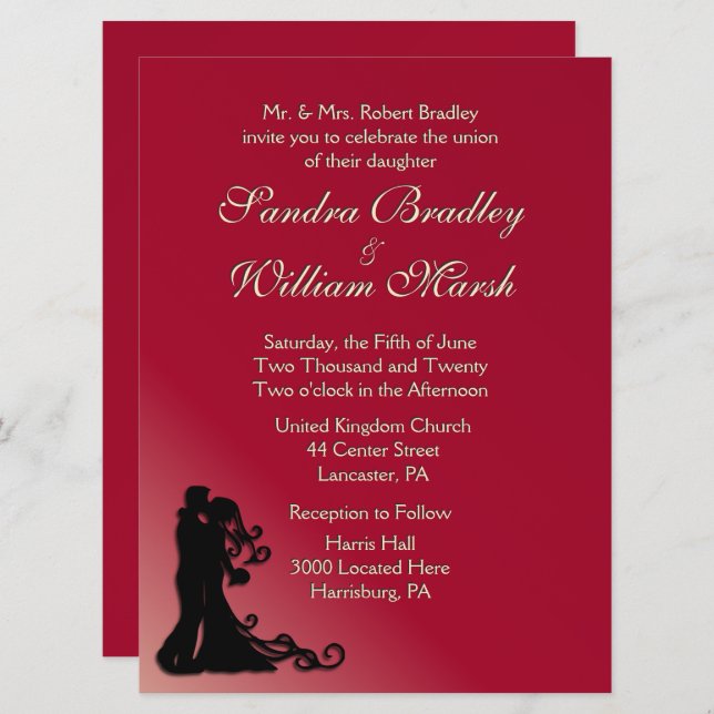 Convite Noiva e Groom Burgundy (Frente/Verso)