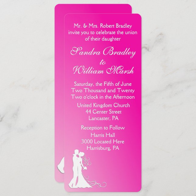 Convite Noiva e Groom Fuchsia (Frente/Verso)