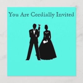 Convite Noiva e Groom Silhouettes em Azul