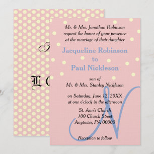 Convite Noiva e Monograma Azul Casamento Pontos Polka Rosa
